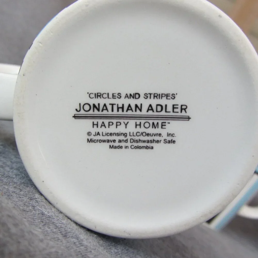 Jonathan Adler Happy Home circles & stripes 14 oz mugs set of 4 (W3271)